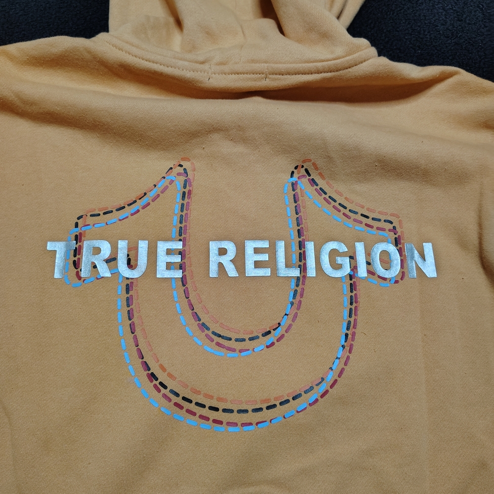 True Religion Beige Tan Oak Buff  Zip Up Hoodie Horseshoe Men's Large New